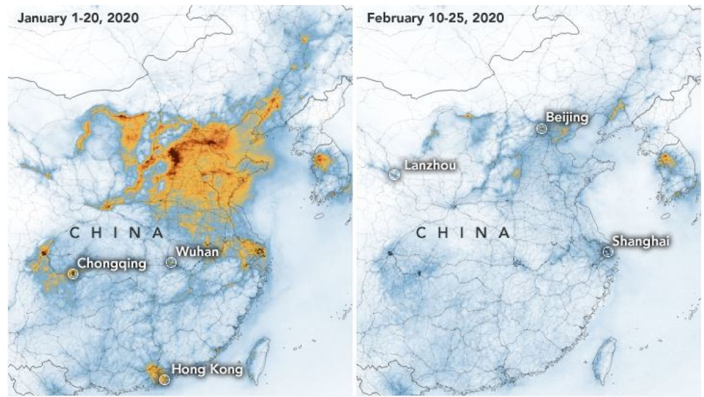 Reduce NOX in China during Coranavirus lockdown - improving air quality and environment